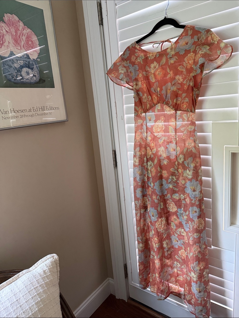Hansen and Gretel NWT Coral Floral Maxi Dress with Light Blue Accents